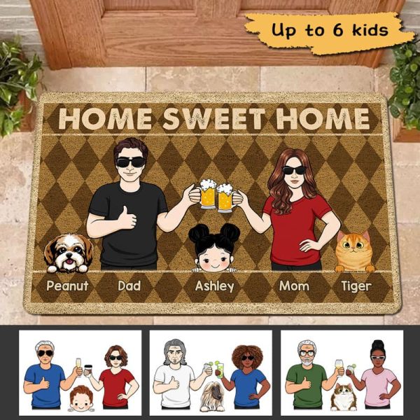 Rhombus Pattern Family Kids Dogs Cats Home Sweet Home Personalized Doormat Online - Image 2