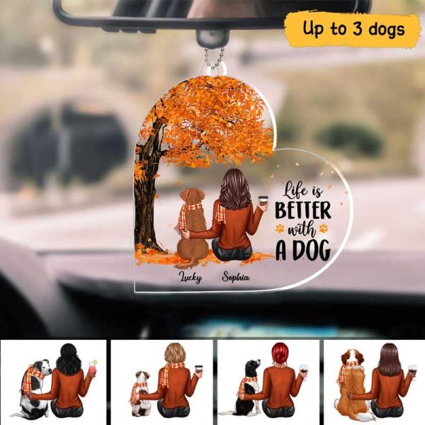 Fall Season Life Is Better With Dogs Personalized Car Hanging Acrylic Ornament Supply