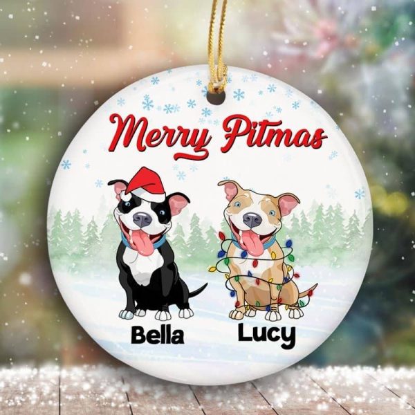 Merry Pitmas Christmas Dogs Personalized Circle Ornament Cheap - Image 2