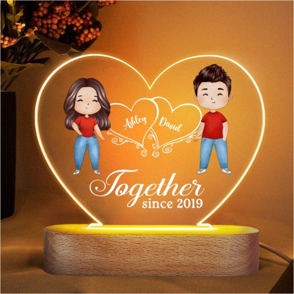 Hearts Watercolor Couple Standing Gift For Him Gift For Her Personalized Acrylic Heart Plaque LED Lamp Night Light Online now - Image 4