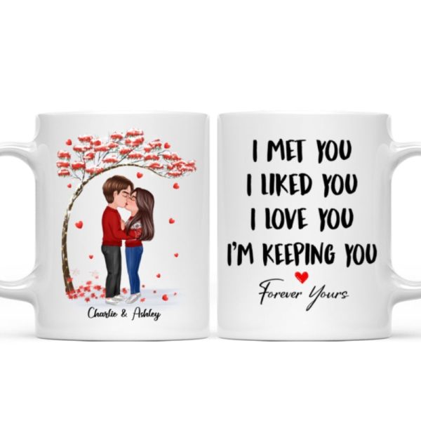 Doll Couple Kissing Under Red Tree Gift For Him For Her Personalized Mug For Sale - Image 4