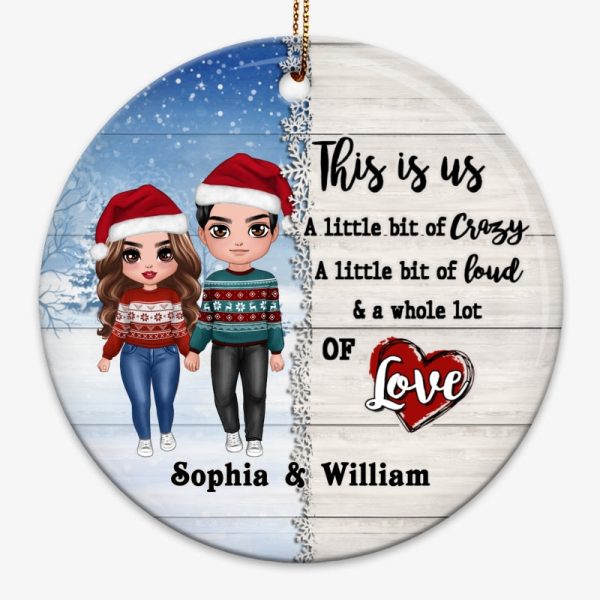 Half Snow Pattern Doll Couple Standing This Is Us Christmas Personalized Circle Ornament Sale - Image 3