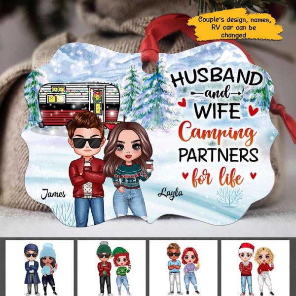 Husband Wife Chibi Camping Couple Personalized Christmas Ornament Online now