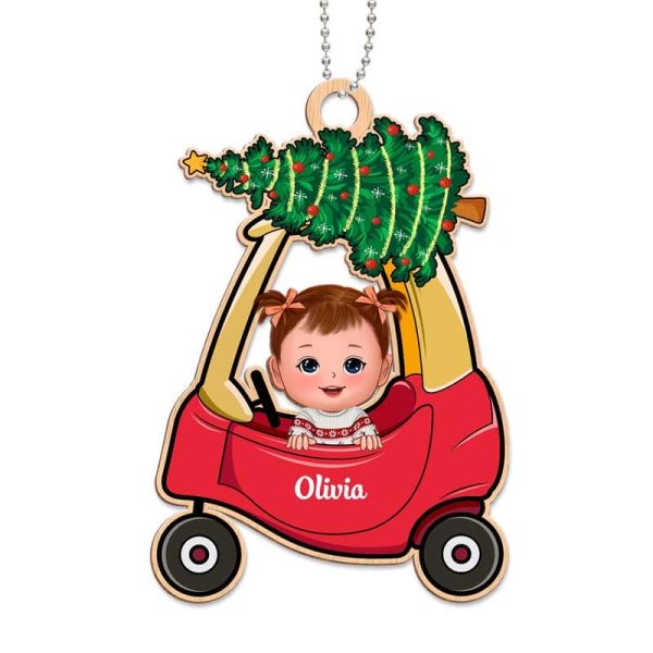 Baby In Christmas Car Toy First Christmas Personalized Wooden Ornament Fashion