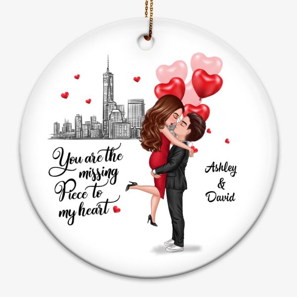 The Missing Piece To My Heart Couple Personalized Circle Ornament on Sale - Image 3