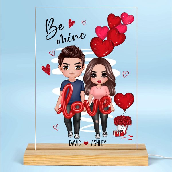 Be Mine Love Balloon Couple Personalized Plaque LED Night Light - Gift For Him Gift For Her Sale - Image 2