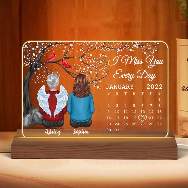 Blossom Tree Always With You Memorial Sympathy Date Calendar Personalized Horizontal Rectangle Plaque With LED Night Light on Sale - Image 3