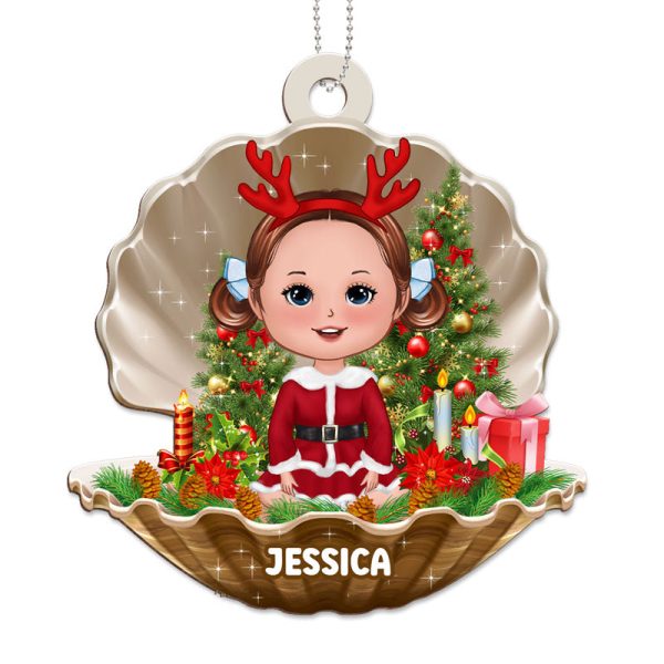 Doll Kids In Pearl Shell Christmas Personalized Wooden Ornament Sale