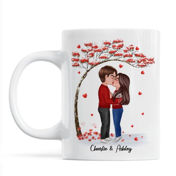 Doll Couple Kissing Under Red Tree Gift For Him For Her Personalized Mug For Sale