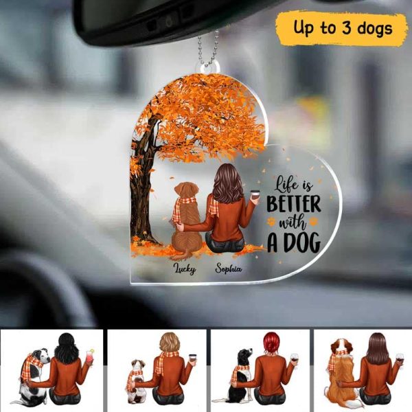 Fall Season Life Is Better With Dogs Personalized Car Hanging Acrylic Ornament Supply - Image 3