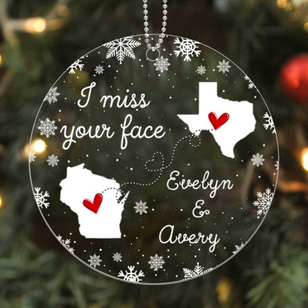Besties Long Distance I Miss Your Face Personalized Acrylic Ornament For Sale - Image 4