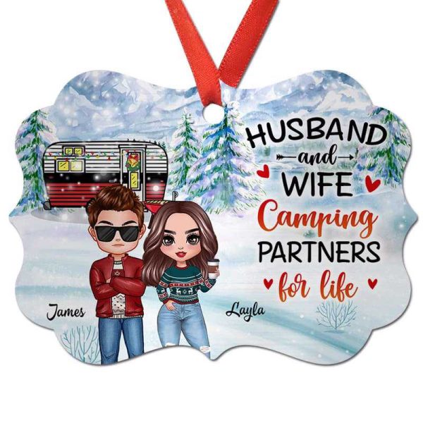 Husband Wife Chibi Camping Couple Personalized Christmas Ornament Online now - Image 2