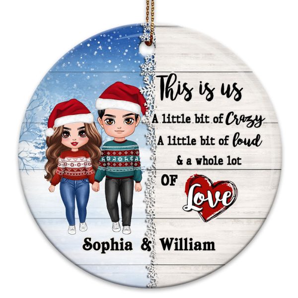 Half Snow Pattern Doll Couple Standing This Is Us Christmas Personalized Circle Ornament Sale