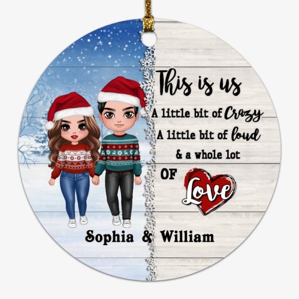 Half Snow Pattern Doll Couple Standing This Is Us Christmas Personalized Circle Ornament Sale - Image 4