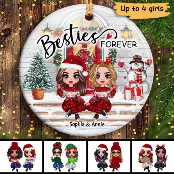 Christmas Best Friends Sisters Front Porch Personalized Circle Ornament Supply - Image 2