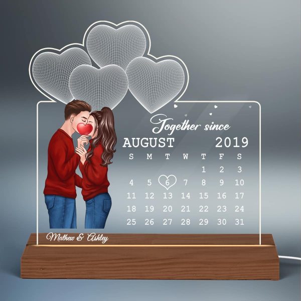 Couple Kissing Behind Heart Under 3D Heart Anniversary Date Calendar Personalized Custom Shape Acrylic Plaque With LED Night Light - Anniversary Gift For Couple - Gift For Him Gift For Her Fashion - Image 2