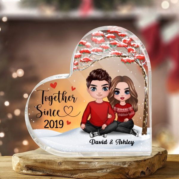 Doll Embracing Couple Under Red Tree Gift For Him For Her Personalized Heart Plaque Fashion - Image 3