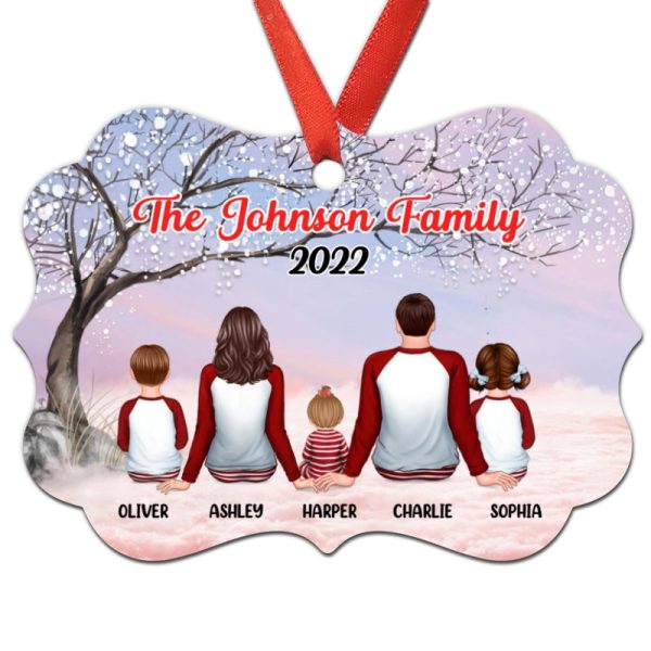 Family Pajamas Sitting Blossom Tree Personalized Christmas Ornament Fashion - Image 4