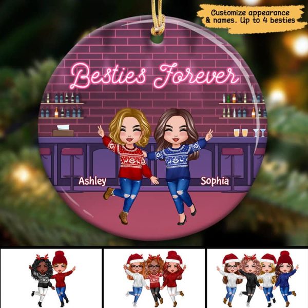 Partners In Wine Happy Doll Besties At Bar Personalized Circle Ornament Online - Image 2