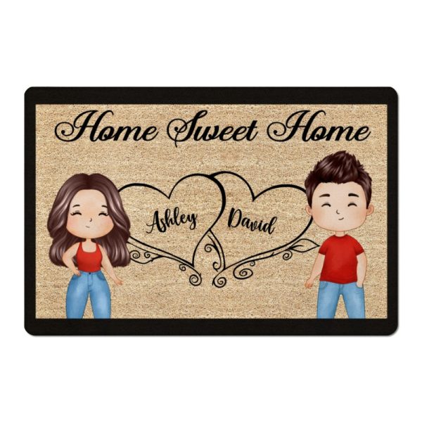 Home Sweet Home Watercolor Couple Personalized Doormat Sale - Image 3