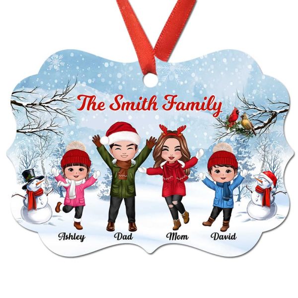 Happy Doll Family Dad Mom Kids In Snow Personalized Christmas Ornament For Discount - Image 2