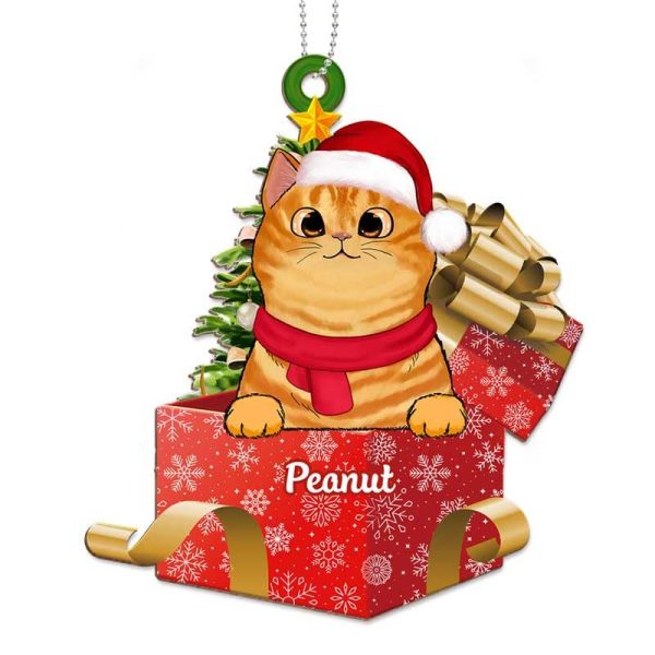 Peeking Cats On Christmas Gifts Personalized Wooden Ornament Online