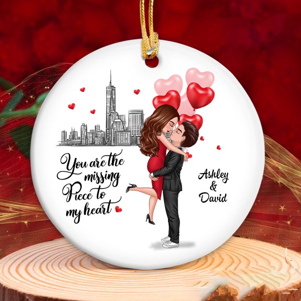 The Missing Piece To My Heart Couple Personalized Circle Ornament on Sale - Image 2