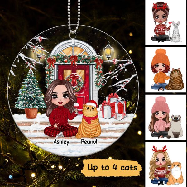 Cat Mom Christmas Front Porch Personalized Acrylic Ornament Cheap