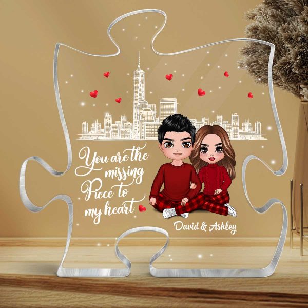 The Missing Piece To My Heart Doll Couple Sitting Embracing Personalized Puzzle Acrylic Plaque For Discount