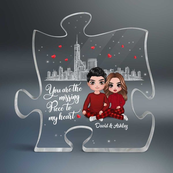 The Missing Piece To My Heart Doll Couple Sitting Embracing Personalized Puzzle Acrylic Plaque For Discount - Image 2