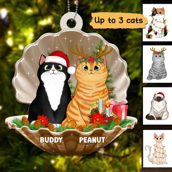 Fluffy Cats In Pearl Shell Christmas Personalized Wooden Ornament Sale - Image 2