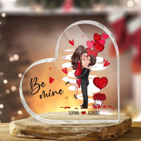 Be Mine Doll Couple Kissing Personalized Heart Shaped Acrylic Plaque - Gift For Him Gift For Her Supply - Image 4