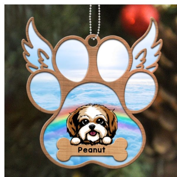 Peeking Dogs Paw Angel Wings Memorial Personalized Wooden Ornament Online - Image 4