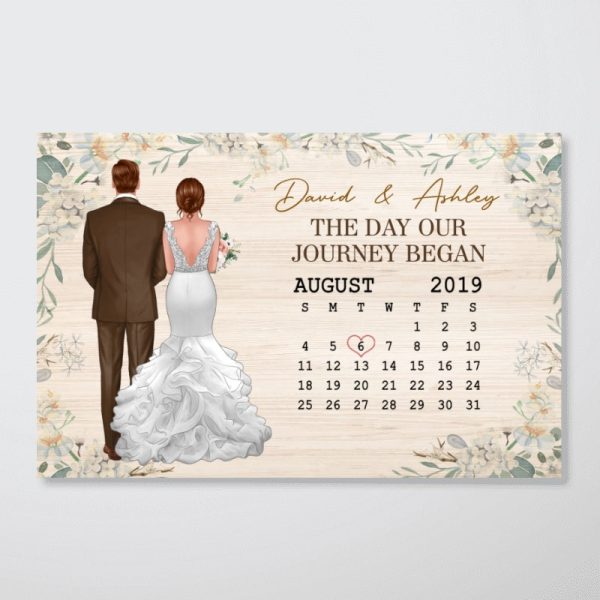 Back View Couple Wedding Anniversary Date Calendar Personalized Horizontal Poster on Sale - Image 3