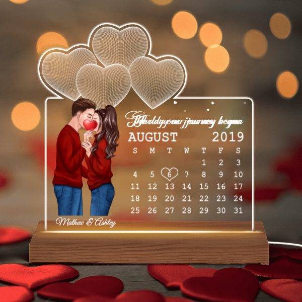 Couple Kissing Behind Heart Under 3D Heart Anniversary Date Calendar Personalized Custom Shape Acrylic Plaque With LED Night Light - Anniversary Gift For Couple - Gift For Him Gift For Her Fashion - Image 5