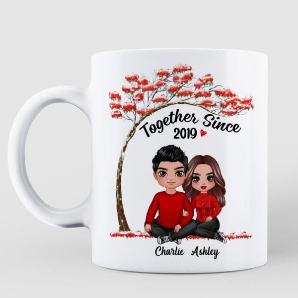 Embracing Couple Under Red Tree Gift For Him For Her Personalized Mug Hot on Sale