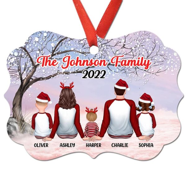 Family Pajamas Sitting Blossom Tree Personalized Christmas Ornament Fashion