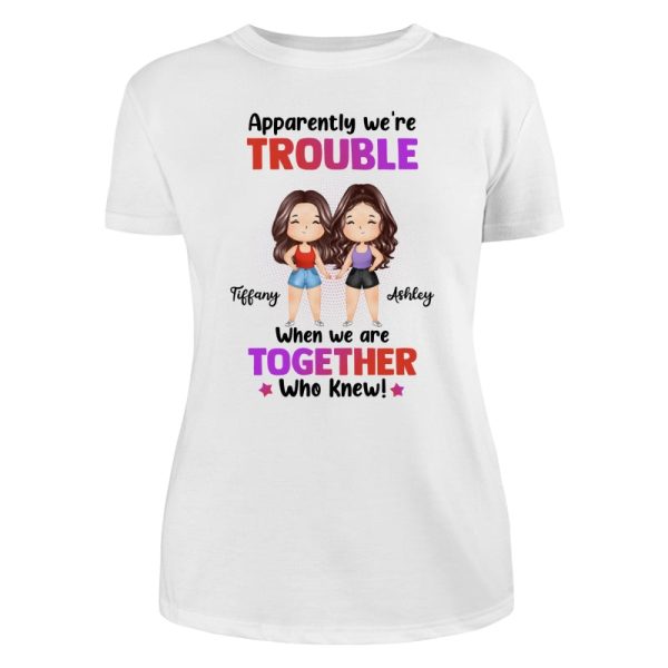 Trouble Besties Best Friends Watercolor Personalized Shirt Online now - Image 2