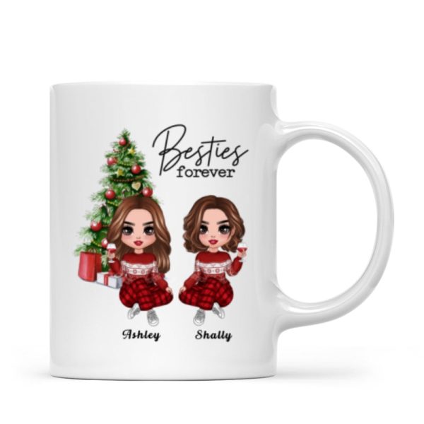 Christmas Doll Besties Sitting By Christmas Tree Personalized Mug Cheap - Image 4