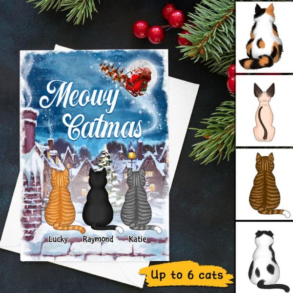 Cats On Rooftop Christmas Personalized Postcard on Sale - Image 2