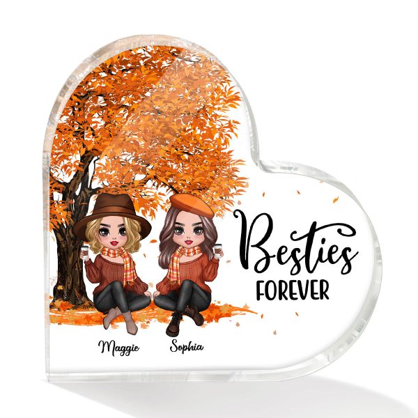 Fall Season Doll Besties Sitting Personalized Acrylic Heart Plaque on Sale - Image 2