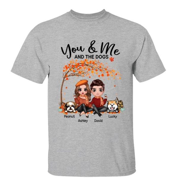 Couple And Dogs Fall Season Tree Personalized Shirt Hot on Sale