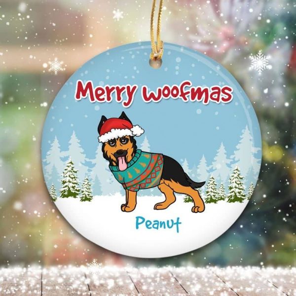 German Shepherd Puppy Dog Christmas Personalized Circle Ornament Cheap - Image 2