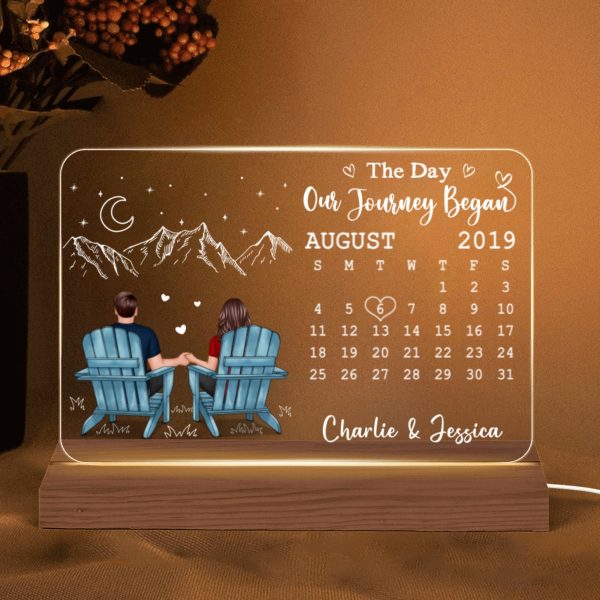 Couple Sitting Back View Anniversary Date Calendar Rectangle Personalized Custom Shape Acrylic Plaque With LED Night Light - Anniversary Gift For Couple - Gift For Him - Gift For Her Discount - Image 5