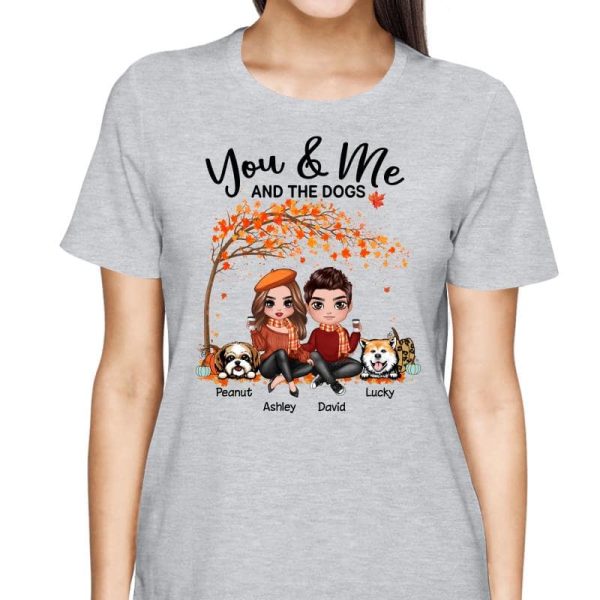 Couple And Dogs Fall Season Tree Personalized Shirt Hot on Sale - Image 2
