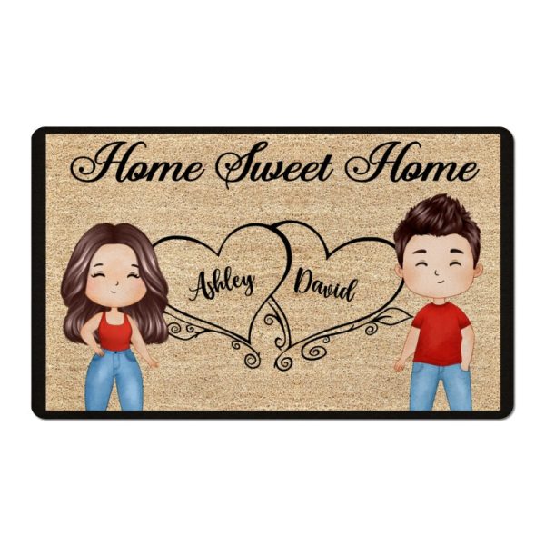 Home Sweet Home Watercolor Couple Personalized Doormat Sale - Image 5