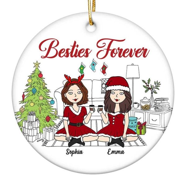Christmas Outline Background Funny Besties Christmas Personalized Circle Ornament For Sale