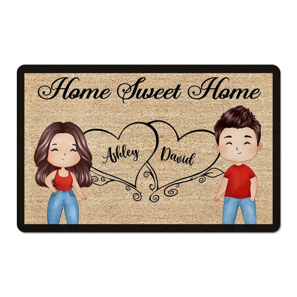 Home Sweet Home Watercolor Couple Personalized Doormat Sale