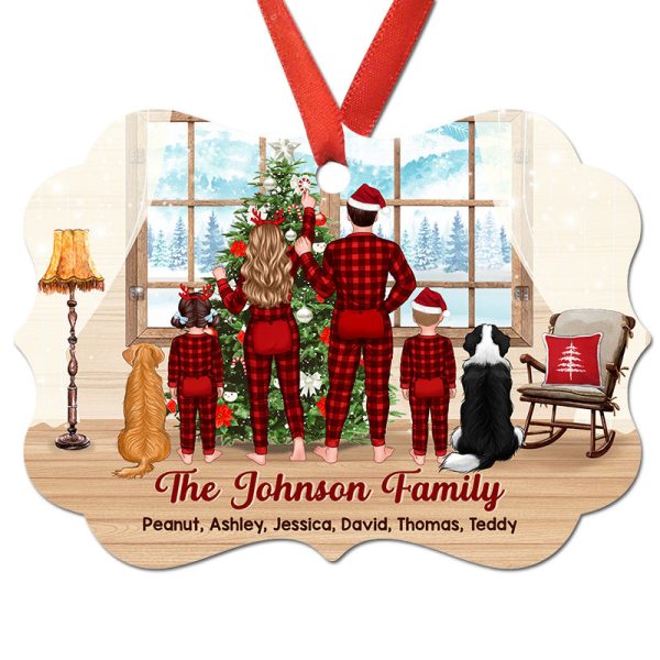 Family Decorating Tree By Window Personalized Christmas Ornament Hot on Sale