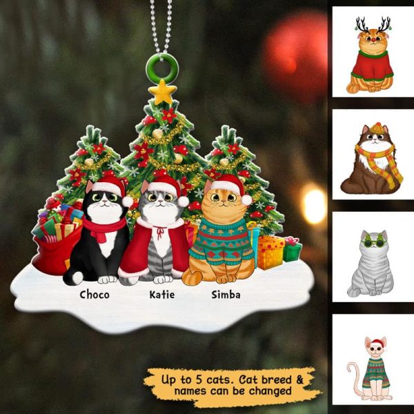 Fluffy Cats Sitting On Snow Christmas Tree Personalized Acrylic Ornament Online now - Image 3